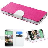 myLife Divine Pink + White {Modern Design} Faux Leather (Card, Cash and ID Holder + Magnetic Closing) Slim Wallet for the All-New HTC One M8 Android Smartphone - AKA, 2nd Gen HTC One (External Textured Synthetic Leather with Magnetic Clip + Internal Secure Snap In Hard Rubberized Bumper Holder)